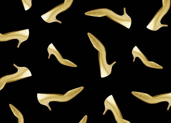 Pattern Gold Color Shoes Black Background — Stock Photo, Image