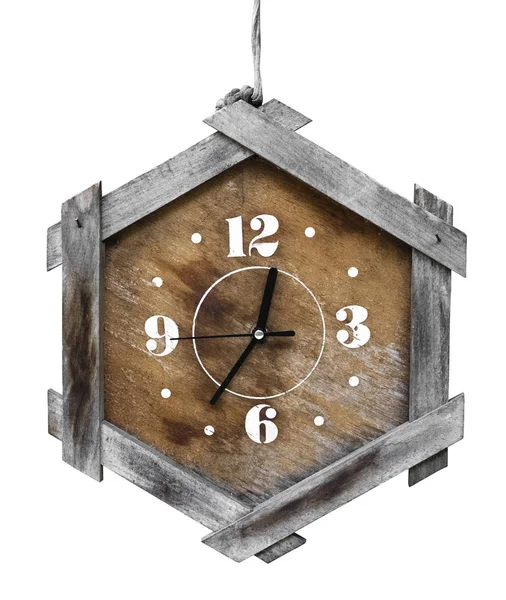 Velho Relógio Madeira Sobre Fundo Branco Objeto Isolado — Fotografia de Stock