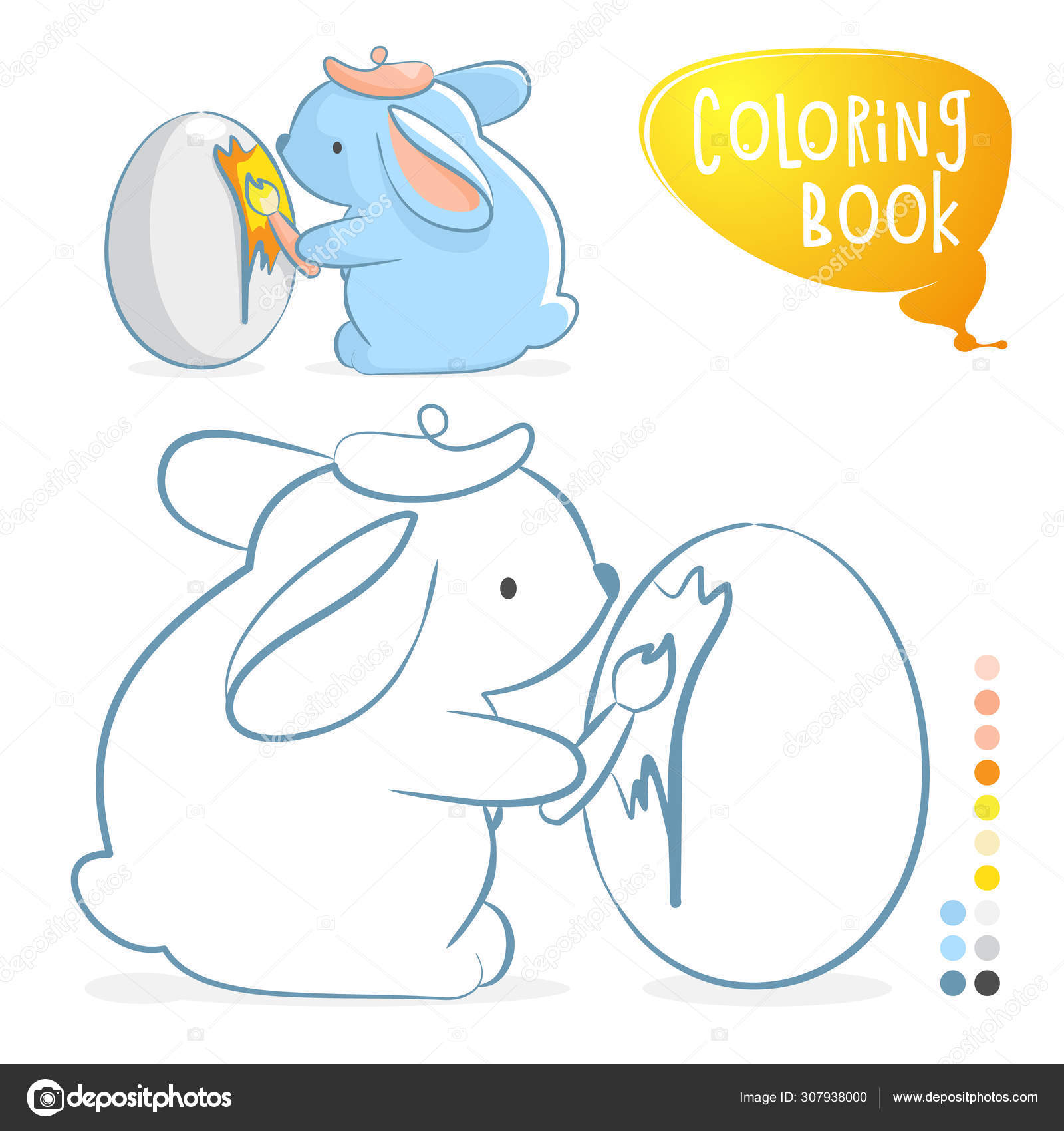 Kelinci Paskah Mengecat Telur Halaman Buku Mewarnai Ilustrasi Vektor Kartun Stok Vektor Art Rich 307938000