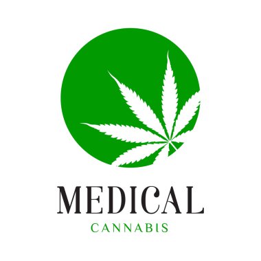 Tıbbi marihuana kenevir logosu, yeşil bir dairede yaprak düzlüğü simgesi. Vektör illüstrasyonu
