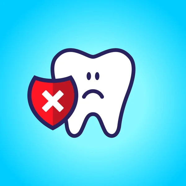 Smutny Ząb Stomatologia Higiena Jamy Ustnej Czerwoną Tarczę Krzyżynikiem Ilustracja — Wektor stockowy