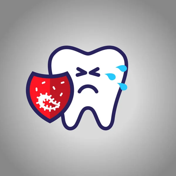 Llanto Dental Por Dolor Odontología Higiene Bucal Escudo Rojo Con — Vector de stock