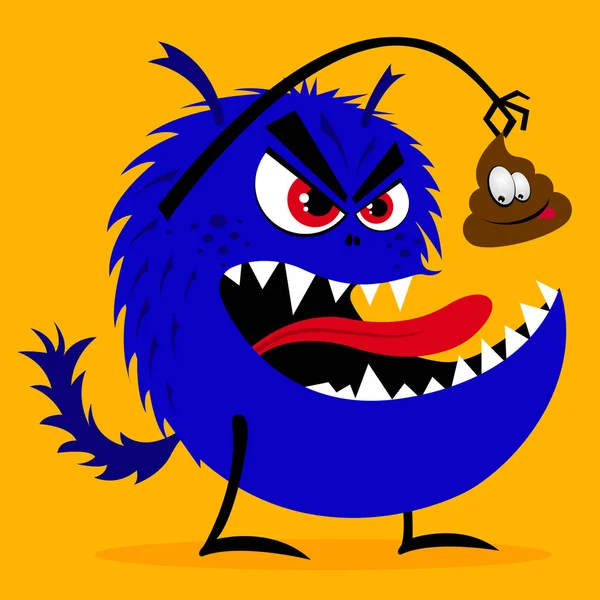 Straszny Niebieski Potwór Czerwonymi Oczami Chce Jeść Śmieszne Gówno Wektor — Wektor stockowy