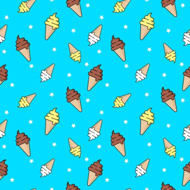 Mavi arka planda renkli dondurma. Kusursuz desen. Vektör 