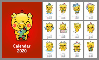 Sarı domuzlar 2020 ile komik takvim. Sevimli aylık takvim ile
