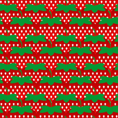 Kırmızı çilekli kusursuz bir desen. Duvar kağıtları, arka planlar, web sayfaları, tekstil için uygun. Vektör 