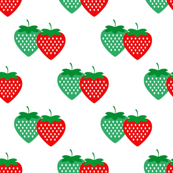 Patrón sin costuras con fresas rojas y verdes sobre un fondo blanco. Vector — Vector de stock