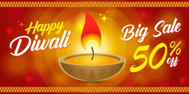 Mutlu Diwali geleneksel kutlama teması afiş. Işıklar ve Işıklar Festivali. Büyük indirimler. El ilanları, broşürler ve kartlar için şablon. Vektör çizimi