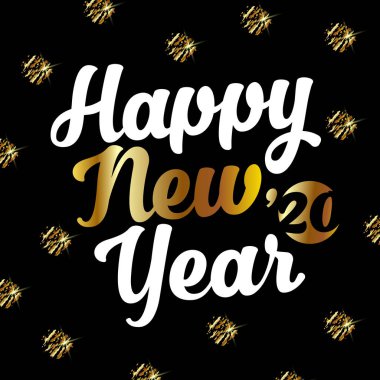 Altın unsurlar ve yazıt mutlu yeni yıl 2020 siyah bir arka plan ile Kare afiş. Vektör çizimi