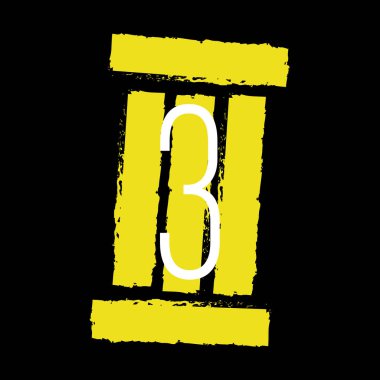 Siyah arka plan üzerinde sarı Roma rakamı 3. Eski Roma antik alfabe numarası ve yazı tipi Roma alfabesi. vektör, illüstrasyon