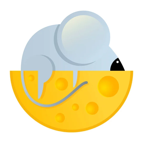 可爱的卡通老鼠睡在一片美味的奶酪 象征2020年 矢量插图 — 图库矢量图片