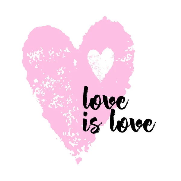 Bandeira quadrada com um coração rosa e a inscrição Amor é Amor. Modelo cartão de saudação, brochura ou papel de parede. Vetor — Vetor de Stock