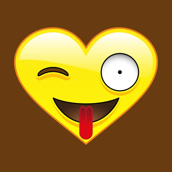 Cartoon Smiley Shape Heart Chat Icon Shows Tongue Winks Cute — Stock Vector