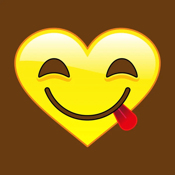 Cartoon smile in the shape of a heart, chat, icon. Shows the tongue and smiles sweetly. Vector illustration