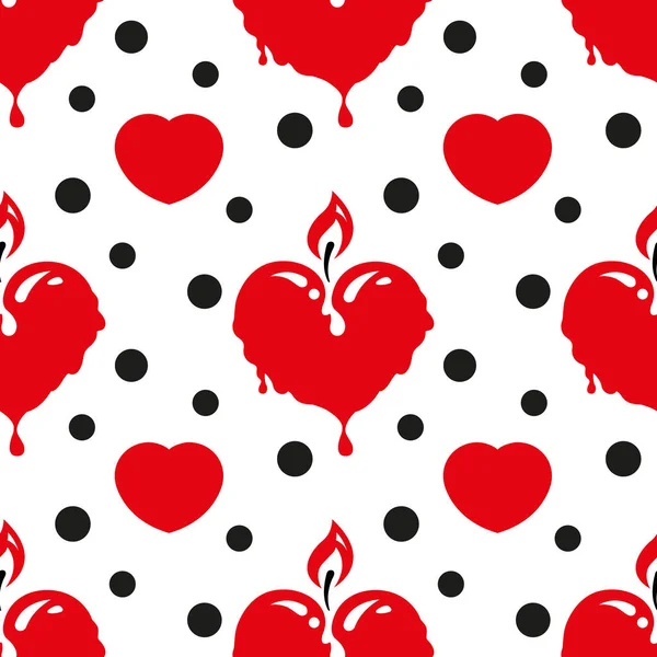 Patrón Sin Costuras Con Una Vela Encendida Forma Corazón Rojo — Vector de stock