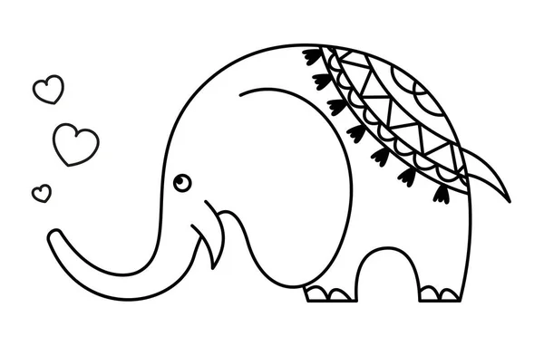 Карикатурный Слон Белом Фоне Контурный Дизайн Самостоятельной Живописи Изолированный Животный — стоковый вектор