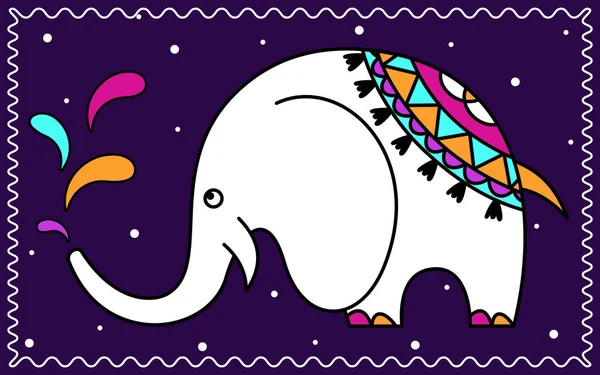 Весёлый Плакат Мультяшным Слоном Тёмном Фоне Абстрактное Животное Векторная Иллюстрация — стоковый вектор