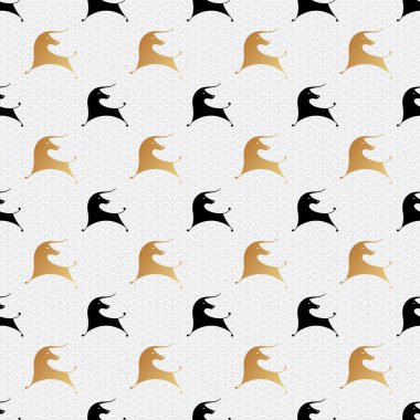 Siyah ve altın desenli boğa desenli, dokulu bir arka plan. 2021 yılının sembolü. Çin burcu. Vektör