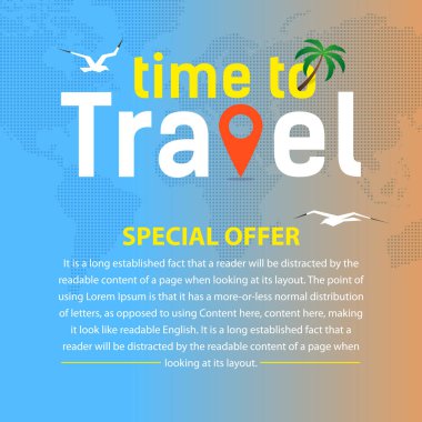 Dünyayı dolaşmak için kare broşür ya da afiş. Vektör, resimleme