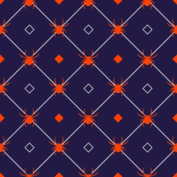 Arañas Naranjas Con Líneas Diagonales Sobre Fondo Azul Fondo Halloween — Vector de stock