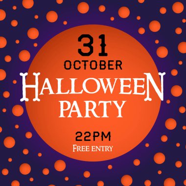 Mavi arka planda turuncu elementlerle cadılar bayramı partisi davetiyesi. Vektör, resimleme