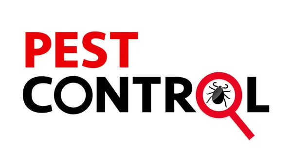 스틱과 Pest Control Web Banner 배경에 확대경 밑에서 진드기의 윤곽이 — 스톡 벡터