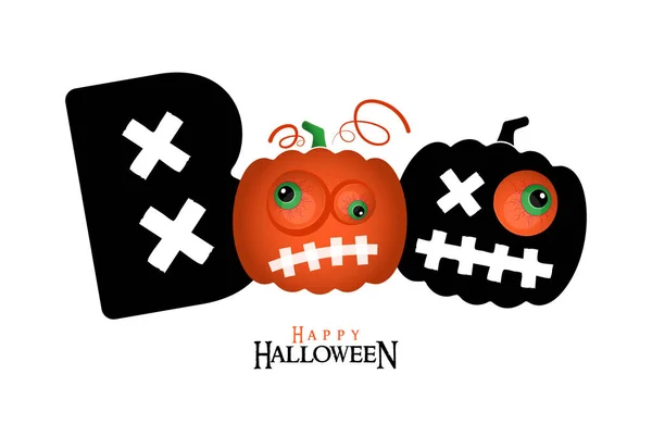 Boo Banner Halloween Con Calabazas Dibujos Animados Concepto Letras Póster — Vector de stock