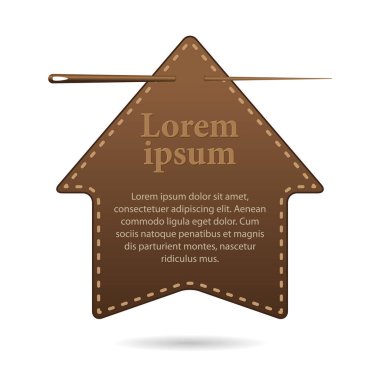 Metin için boşluk şablonu, işaretçi şeklinde deri etiket, yukarı ok. Vektör, resimleme