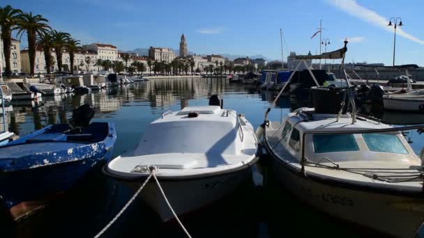 Waterfront Megtekintése Mediterrán Tájat Régi Római Város Split Horvátország — Stock videók
