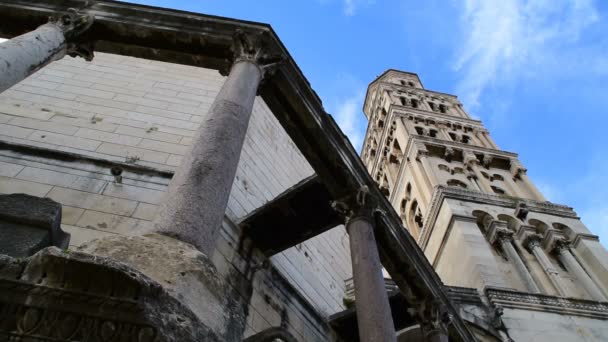 Kathedraal Van Saint Domnius Met Klokkentoren Split Achter Kroatië — Stockvideo