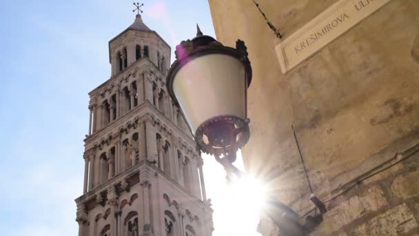 Lanterna Catedral São Domnio Split Dia Ensolarado Croácia — Vídeo de Stock