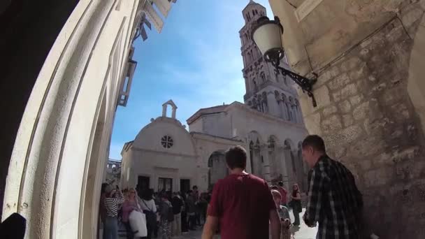 Monte Turistas Catedral Saint Domnius Com Campanário Split Croácia Outubro — Vídeo de Stock
