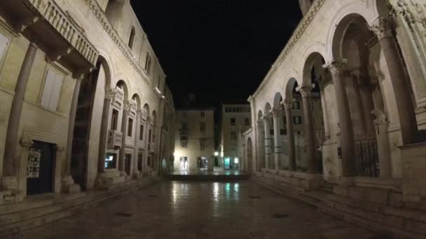 Diocletianus Paleis Kathedraal Van Saint Domnius Bij Nacht Split Croatia — Stockvideo