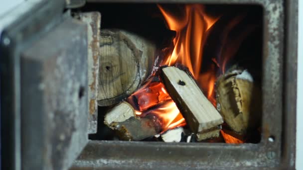 Fuego Madera Ardiente Caliente Chimenea — Vídeos de Stock