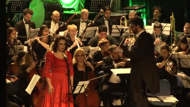 Operasångare Sjunger Med Orkester September 2017 Zrenjanin Serbien — Stockvideo