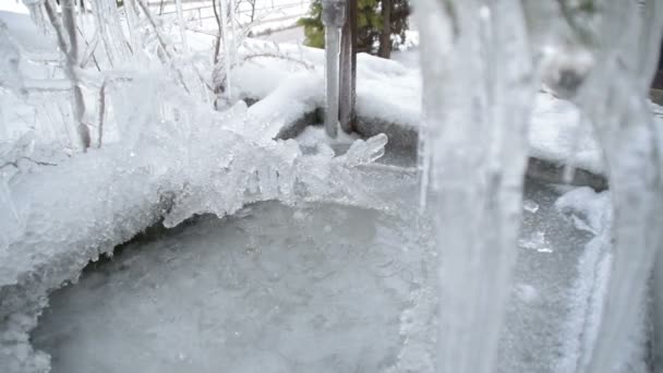 Eis Und Eiszapfen Schmelzen Winter — Stockvideo