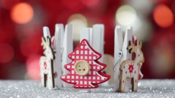 Small Wooden Reindeer Wooden Christmas Tree Spinning New Year Christmas — Stock Video