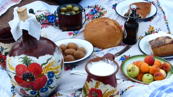 Desayuno Casero Aire Libre Preparando Almuerzo Para Los Trabajadores Campo — Vídeos de Stock