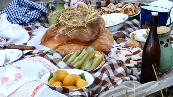 Desayuno Casero Aire Libre Preparando Almuerzo Para Los Trabajadores Campo — Vídeos de Stock