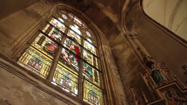 Stained Glass Window Old Church — Stock Video