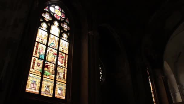 Stained Glass Window Old Church — Stock Video