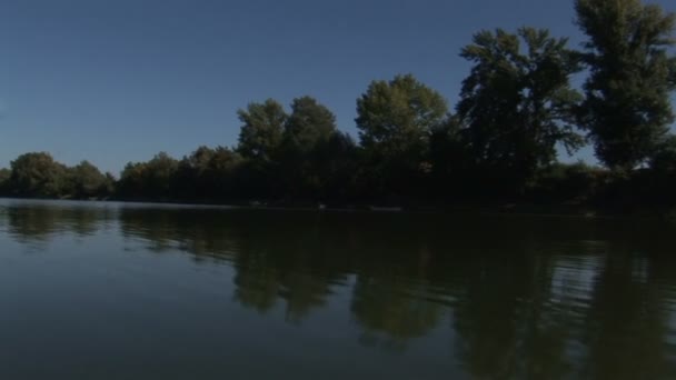 View Boat While Sailing River Tisza River — Stock Video