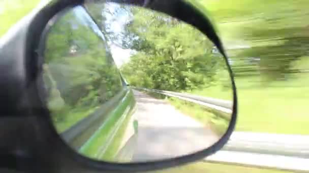 Natureza Espelho Retrovisor Reflexo Carro Condução — Vídeo de Stock