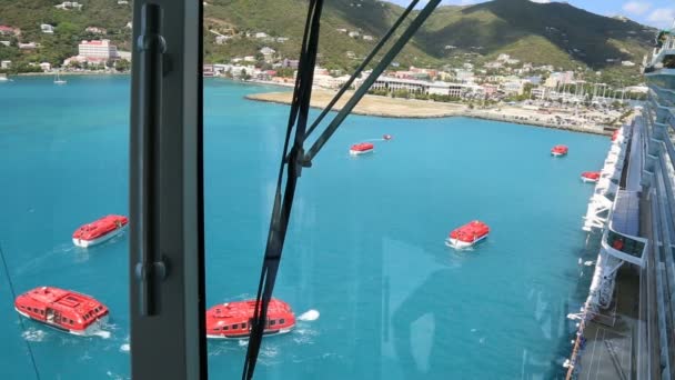 Bateaux Sauvetage Rouges Sur Exercice Sécurité Côté Navire Croisière Tortola — Video