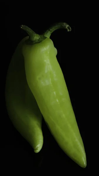 Green Sweet Peppers Black Background — Stock Photo, Image