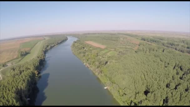 Rivier Tisza Het Bos Eromheen Een Drone Schot — Stockvideo