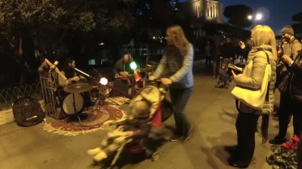 Straatmuzikanten Bij Nacht Rome Italië November 2018 — Stockvideo