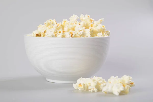 Isolated Caramel Popcorn White Bowl — Stock Photo, Image