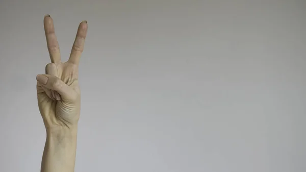 Женская Рука Двумя Пальцами Мире Символом Победы — стоковое фото