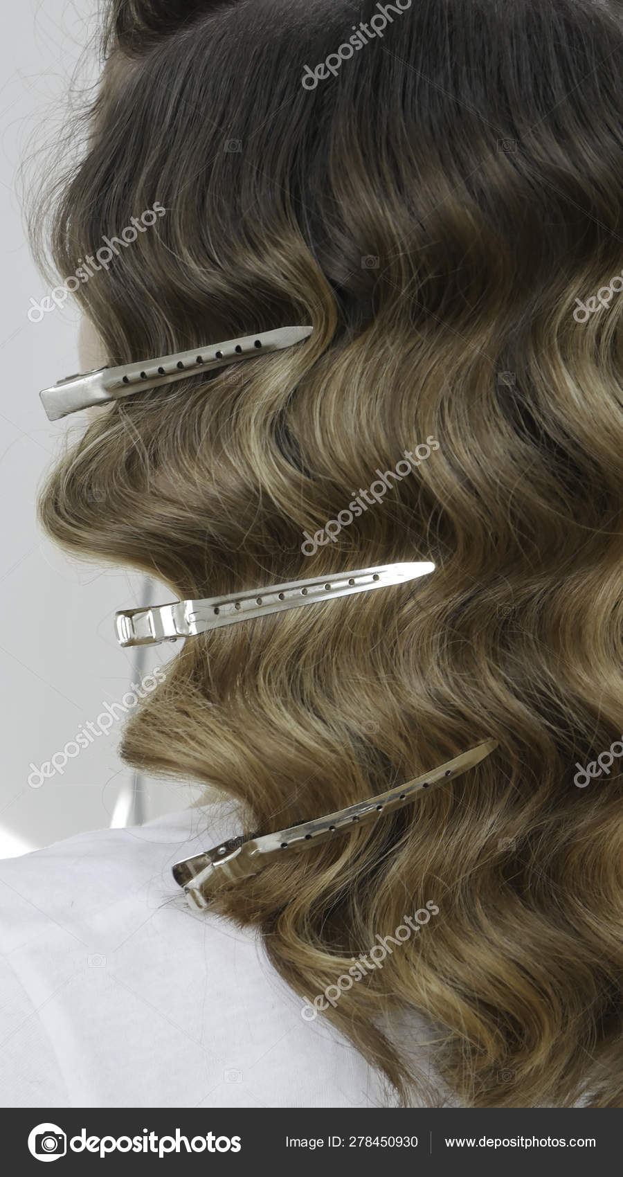 Silver Hairdressers Clips Wavy Hair Close Stock Photo C Nivcube